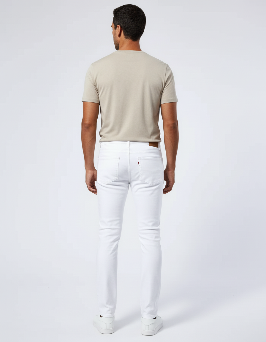 Pantalon Blanc Homme Slim Coton Décontracté - Jean - vue 2