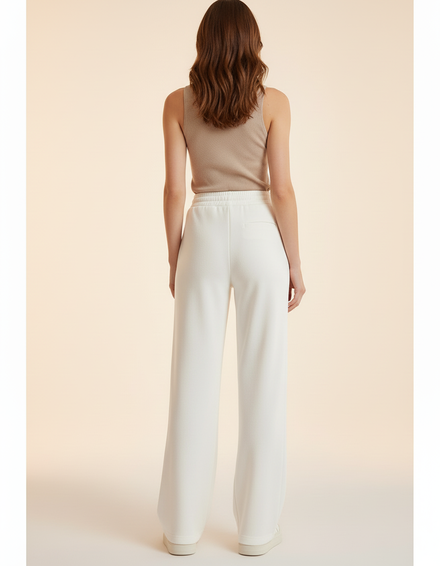 Pantalon Blanc Large Décontracté Cordon Épais - Molleton - vue 2
