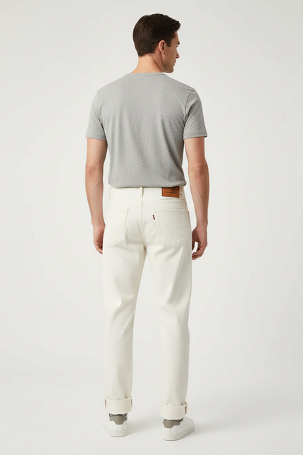 Pantalon Blanc Écru Droit Décontracté Homme Coton - Jean - vue 2