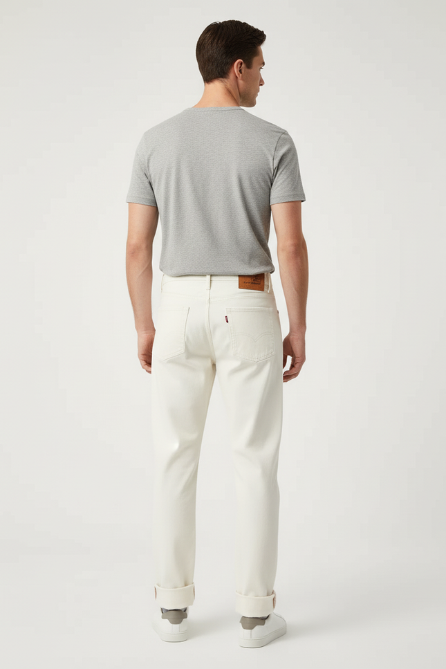 Pantalon Blanc Écru Droit Décontracté Homme Coton - Jean - vue 2