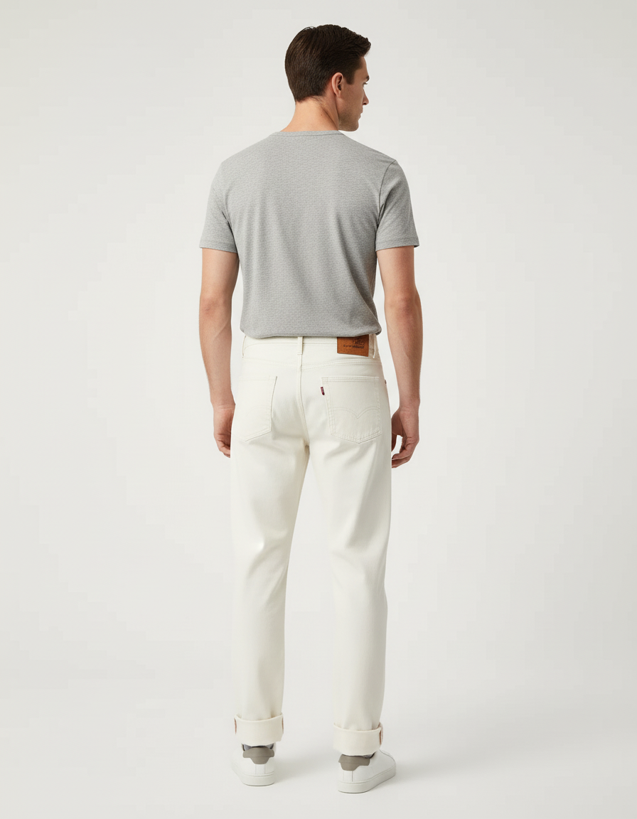 Pantalon Blanc Écru Droit Décontracté Homme Coton - Jean - vue 2