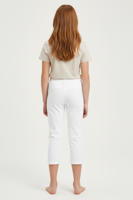 Pantalon Blanc Fille Capris Coton Confortable - vue 2