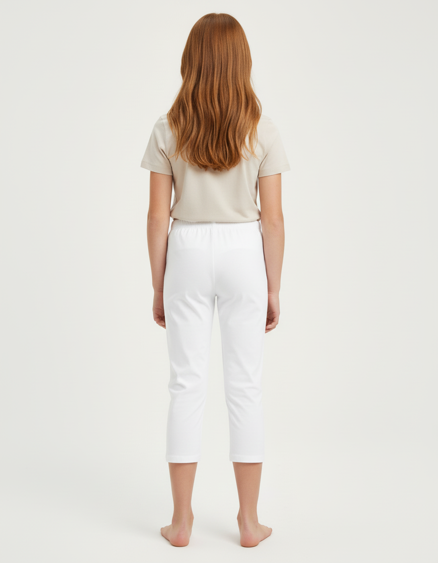 Pantalon Blanc Fille Capris Coton Confortable - vue 2