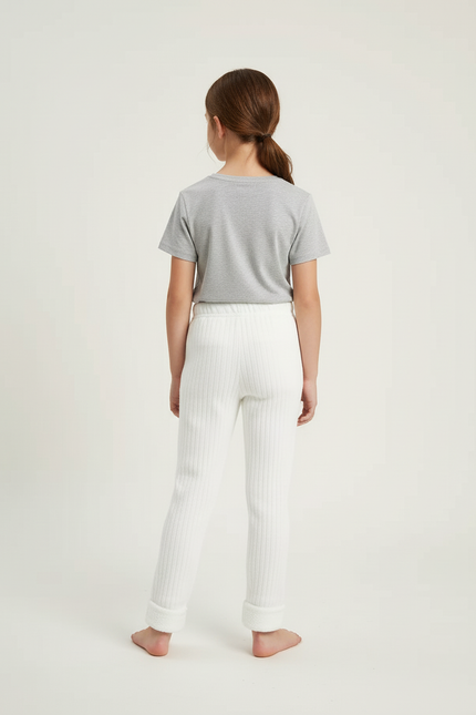 Pantalon Blanc Côtelé Molletonné Confortable Enfant Fille - vue 2