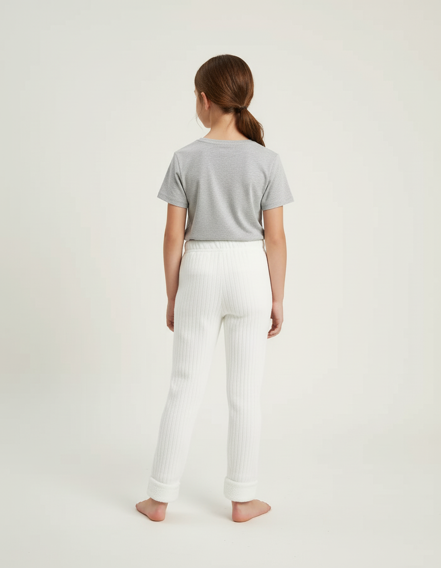 Pantalon Blanc Côtelé Molletonné Confortable Enfant Fille - vue 2