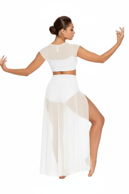 Pantalon Blanc Fluide Transparent Fendu Jambe Large Élégant - Polyester