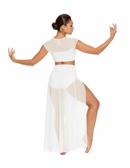 Pantalon Blanc Fluide Transparent Fendu Jambe Large Élégant - Polyester