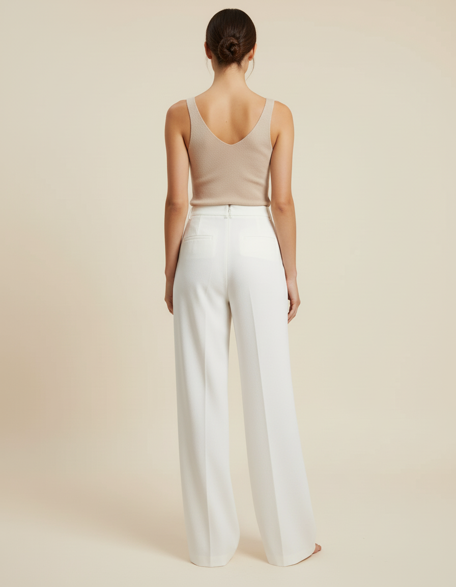 Pantalon Évasé Blanc - Laine - vue 2