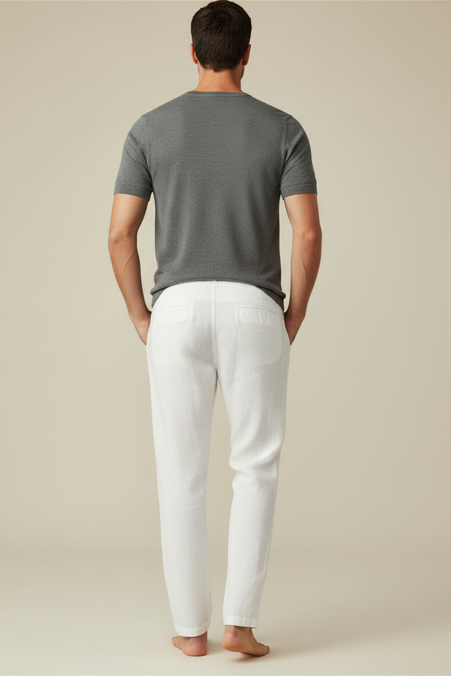Pantalon Blanc Lin Décontracté Droit Homme - vue 2