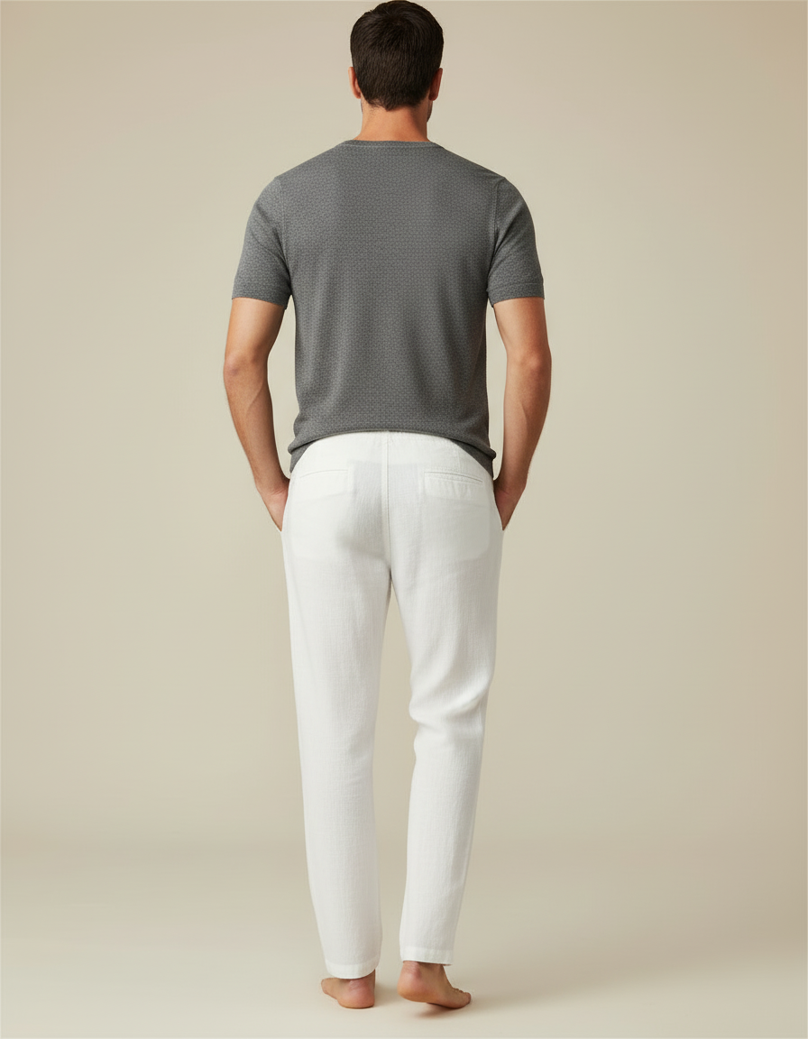 Pantalon Blanc Lin Décontracté Droit Homme - vue 2