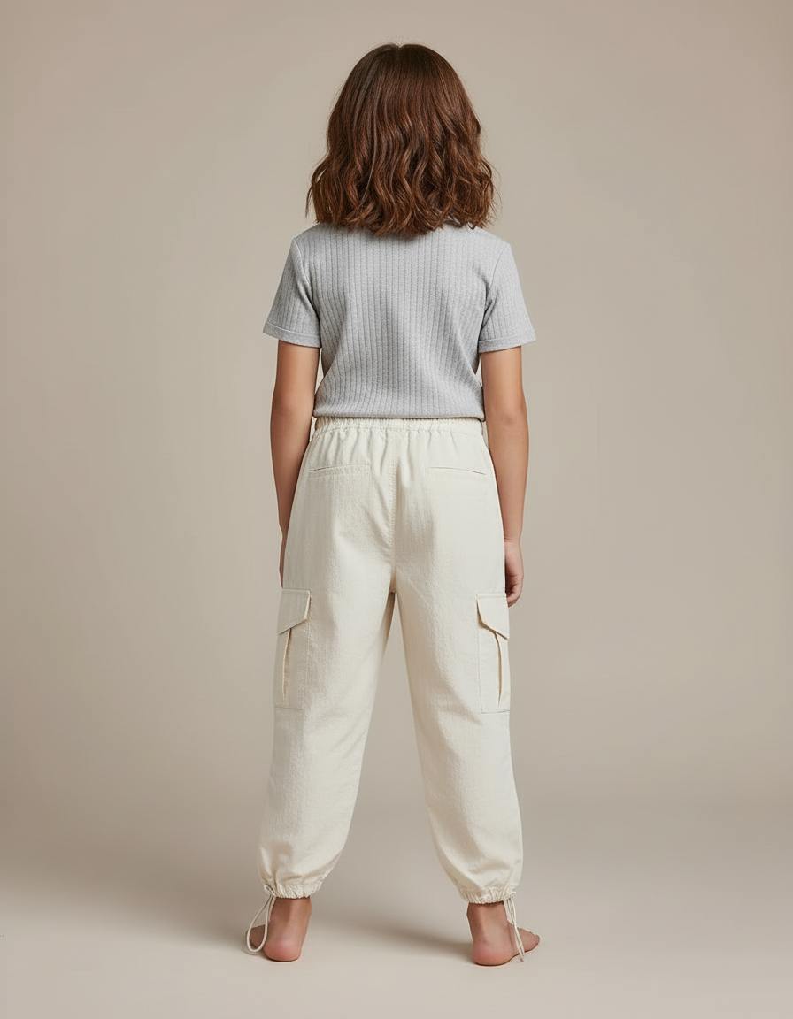 Pantalon Blanc Cargo Ample Casual Enfant Coton - Beige Toile - vue 2