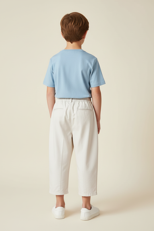 Pantalon Blanc Coton Ample Plissé Enfant Décontracté - Beige - vue 2