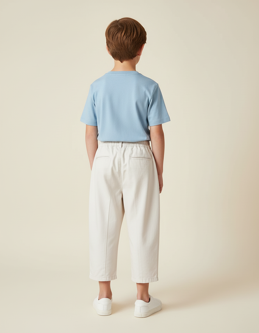 Pantalon Blanc Coton Ample Plissé Enfant Décontracté - Beige - vue 2