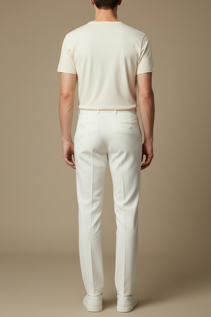 Pantalon Blanc Homme Droit Élégant Décontracté Formel - Gabardine - vue 2