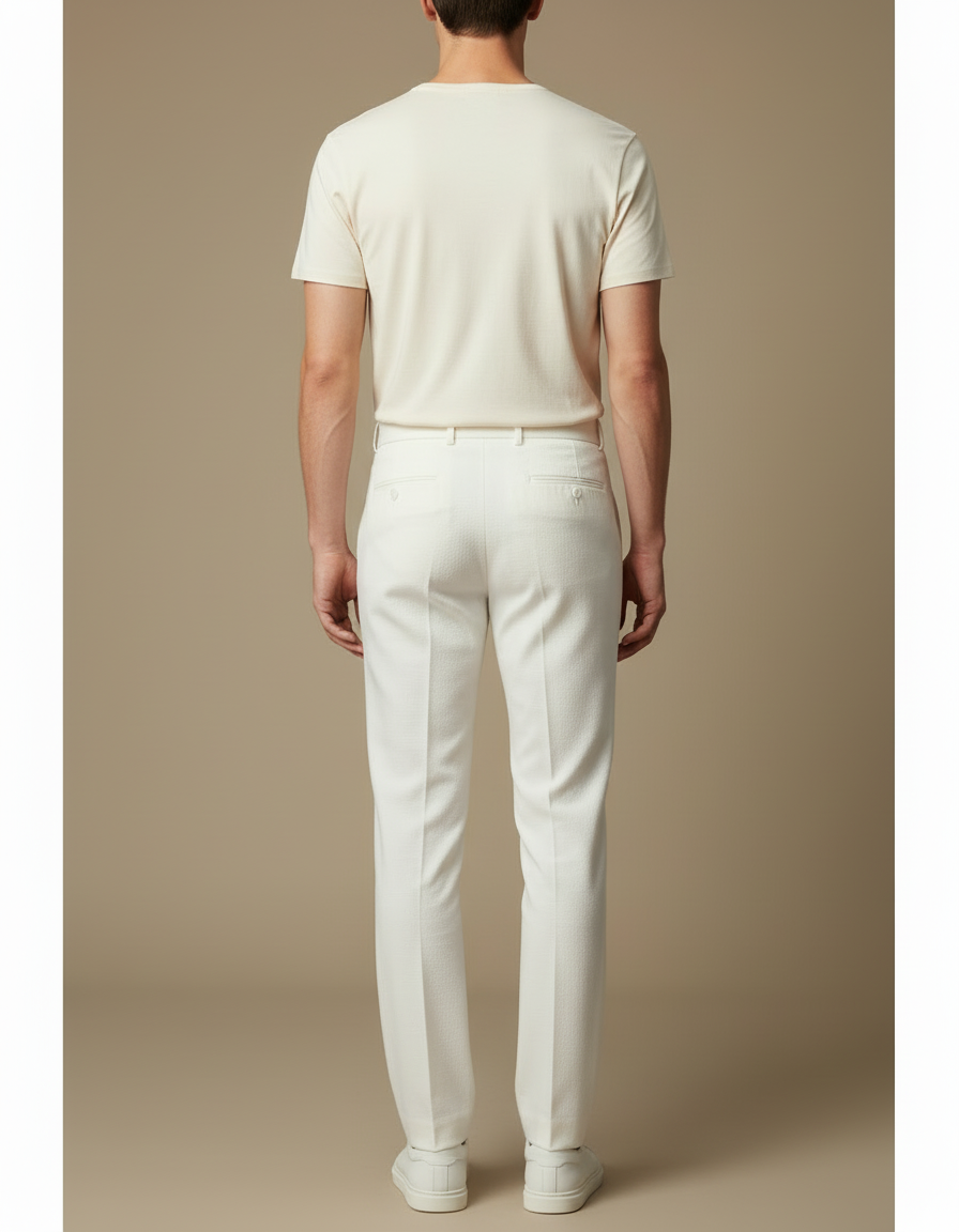 Pantalon Blanc Homme Droit Élégant Décontracté Formel - Gabardine - vue 2