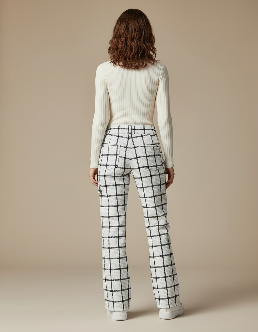 Pantalon Carreaux Noir Blanc - Imprimé Tweed - vue 2
