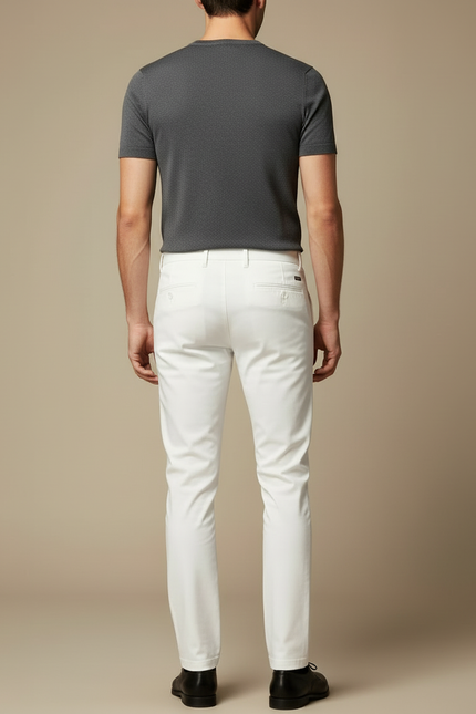 Pantalon Blanc Slim Fit Homme Décontracté Stretch - Coton - vue 2