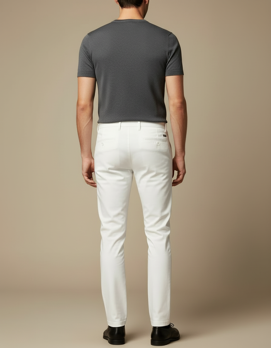 Pantalon Blanc Slim Fit Homme Décontracté Stretch - Coton - vue 2