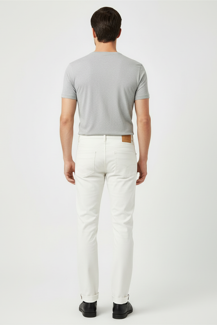 Pantalon Blanc Homme Slim Coton Décontracté Uni - Gabardine - vue 2
