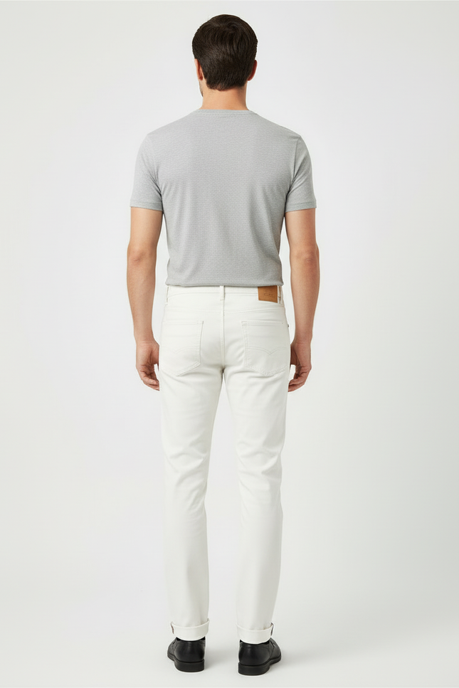 Pantalon Blanc Homme Slim Coton Décontracté Uni - Gabardine - vue 2