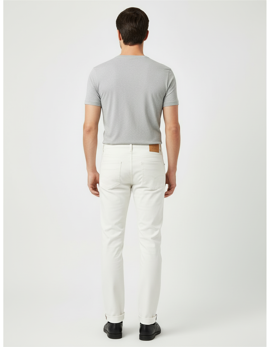 Pantalon Blanc Homme Slim Coton Décontracté Uni - Gabardine - vue 2