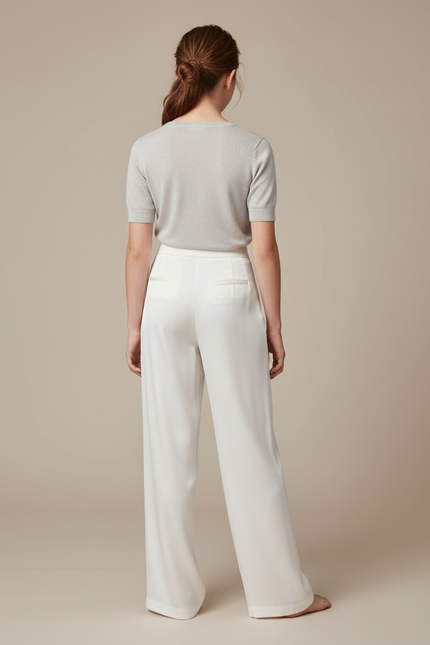 Pantalon Blanc Fluide Satiné Ample Élégant - vue 2