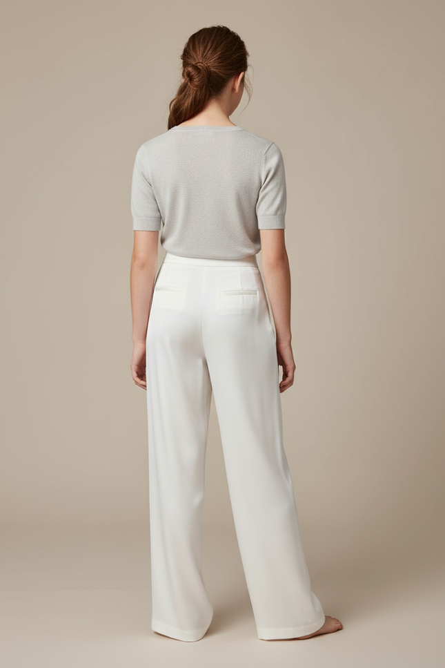 Pantalon Blanc Fluide Satiné Ample Élégant - vue 2