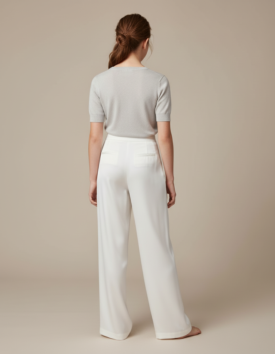 Pantalon Blanc Fluide Satiné Ample Élégant - vue 2