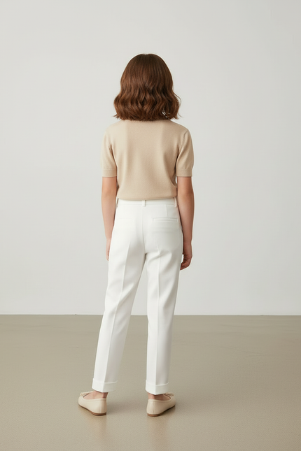 Pantalon Blanc Droit Boutons Taille Haute Élégant - Gabardine - vue 2