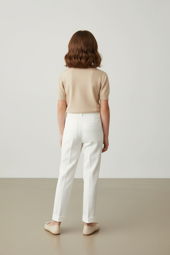 Pantalon Blanc Droit Boutons Taille Haute Élégant - Gabardine - vue 2