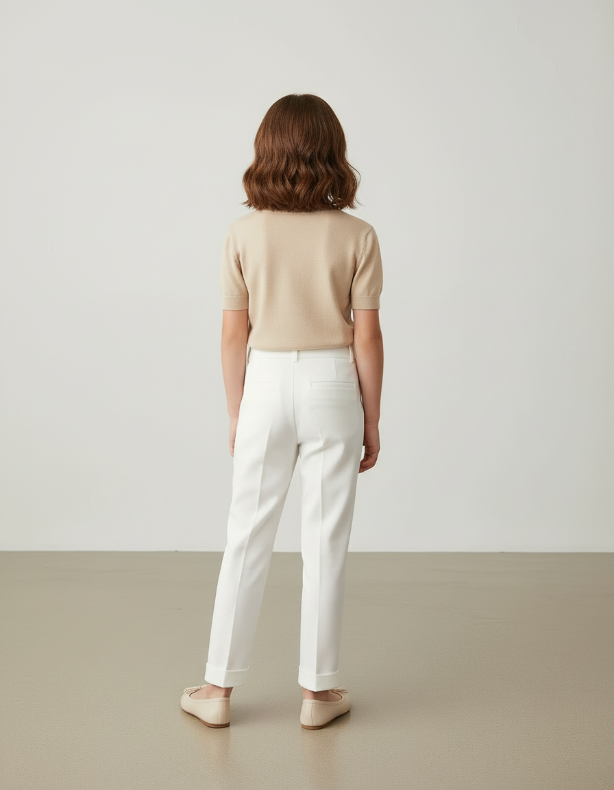 Pantalon Blanc Droit Boutons Taille Haute Élégant - Gabardine - vue 2