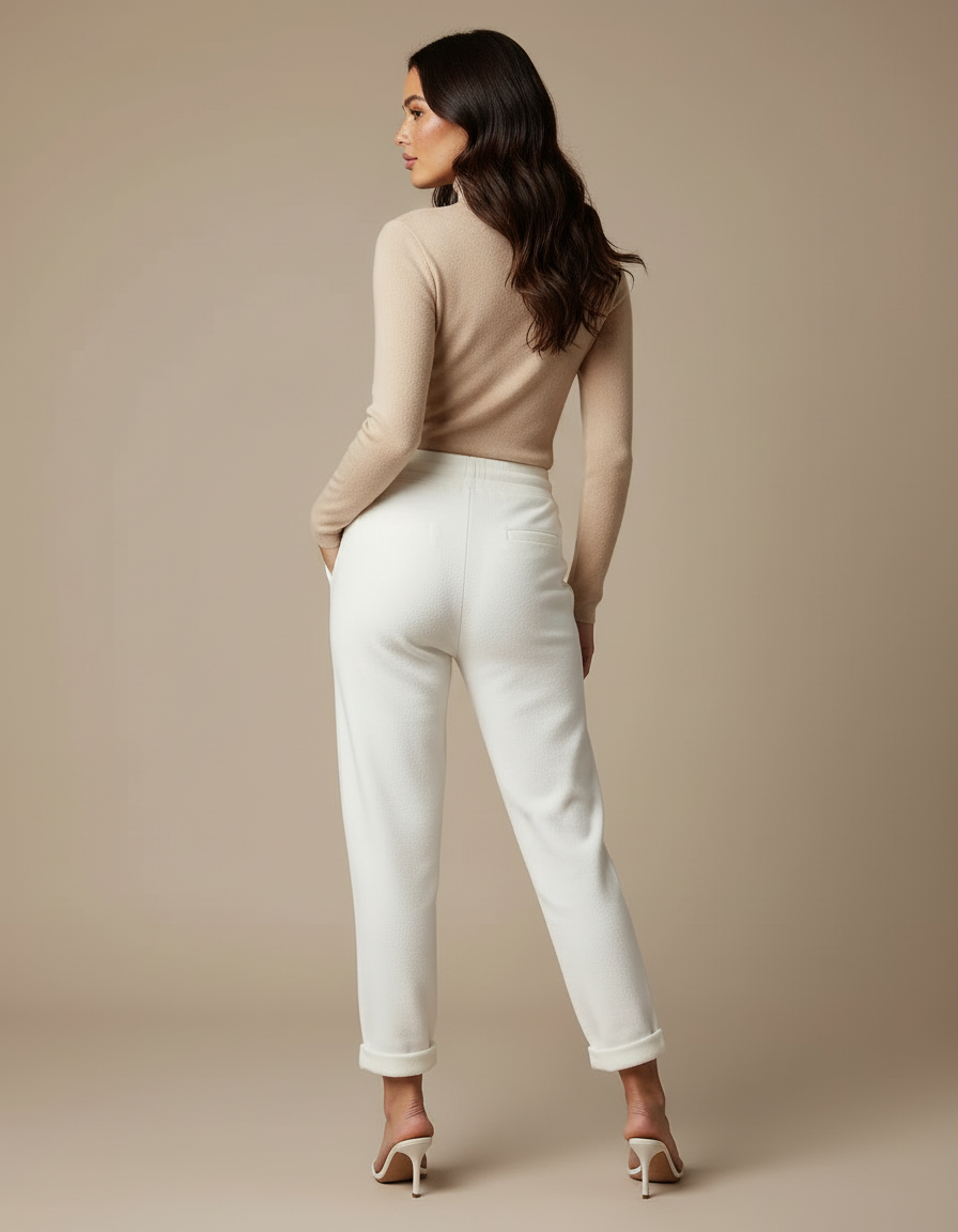 Pantalon Blanc Sport Décontracté Cordon Cheville Resserrée - Molleton - vue 2