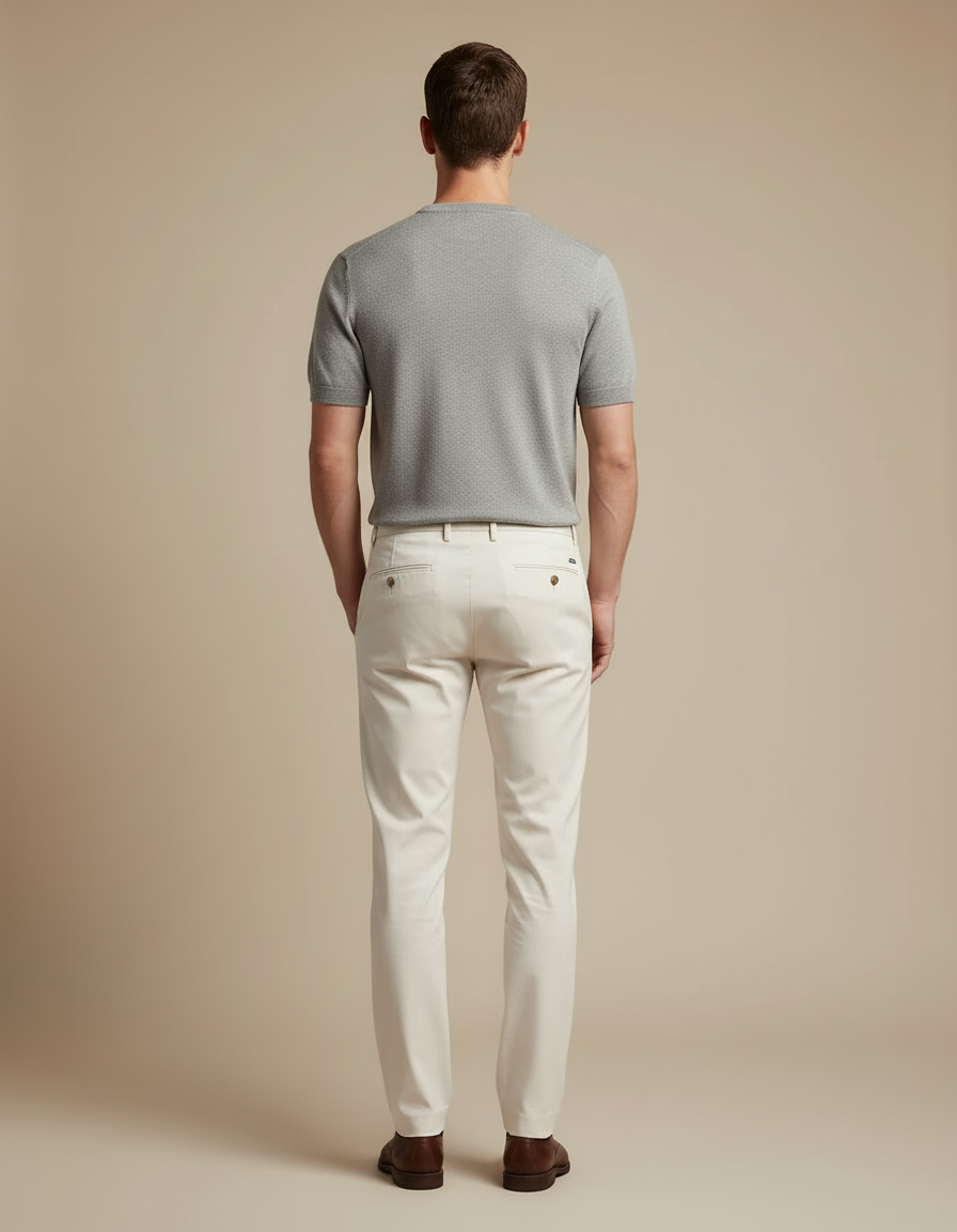 Pantalon Blanc Homme Droit Ajusté Coton Chic - Gabardine - vue 2