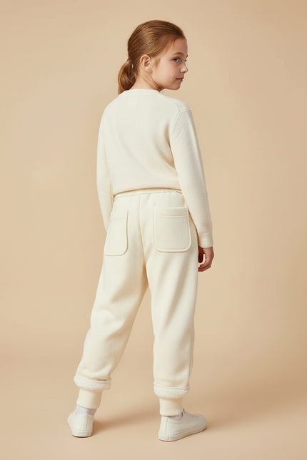 Pantalon Blanc Molletonné Cordon Décontracté Enfant - Beige - vue 2