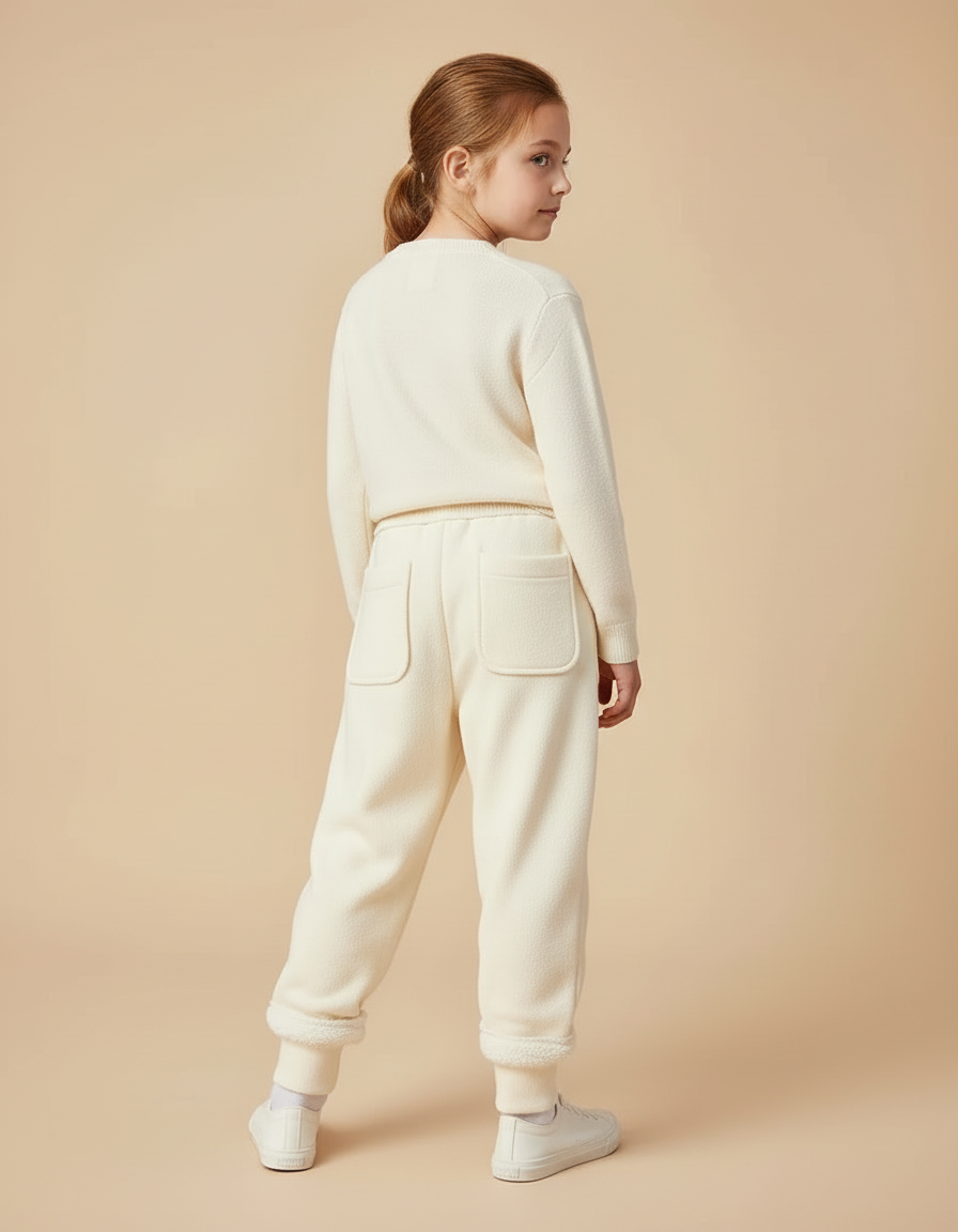 Pantalon Blanc Molletonné Cordon Décontracté Enfant - Beige - vue 2