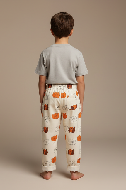 Pantalon Blanc Coton Ample Imprimé Chiot Enfant - Molleton - vue 2