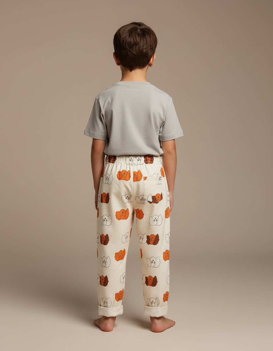 Pantalon Blanc Coton Ample Imprimé Chiot Enfant - Molleton - vue 2