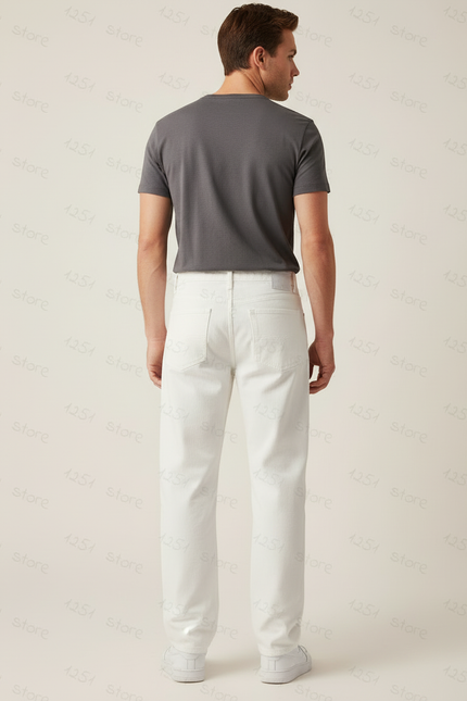 Pantalon Blanc Denim Droit Décontracté Homme Ample - Jean - vue 2
