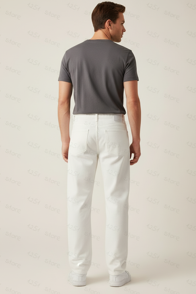 Pantalon Blanc Denim Droit Décontracté Homme Ample - Jean - vue 2
