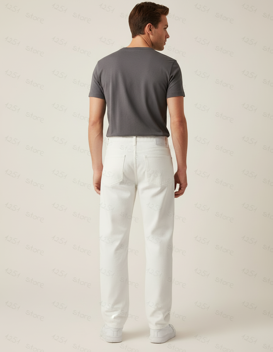 Pantalon Blanc Denim Droit Décontracté Homme Ample - Jean - vue 2