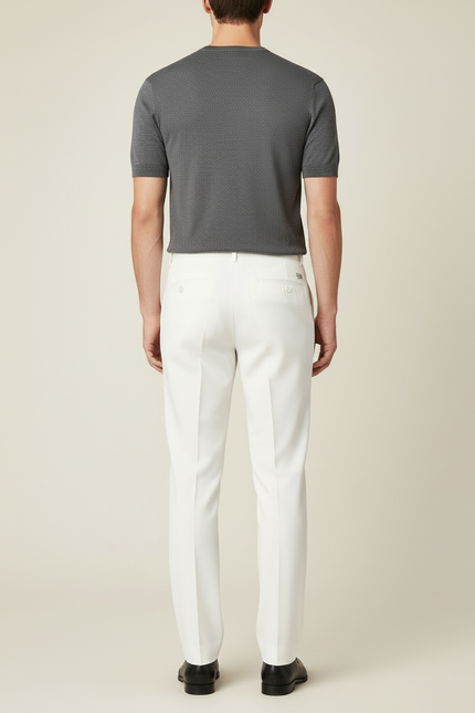 Pantalon Blanc Homme Droit Élégant Formel - Gabardine - vue 2