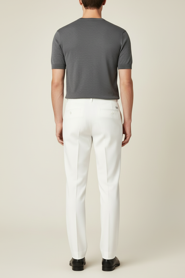 Pantalon Blanc Homme Droit Élégant Formel - Gabardine - vue 2