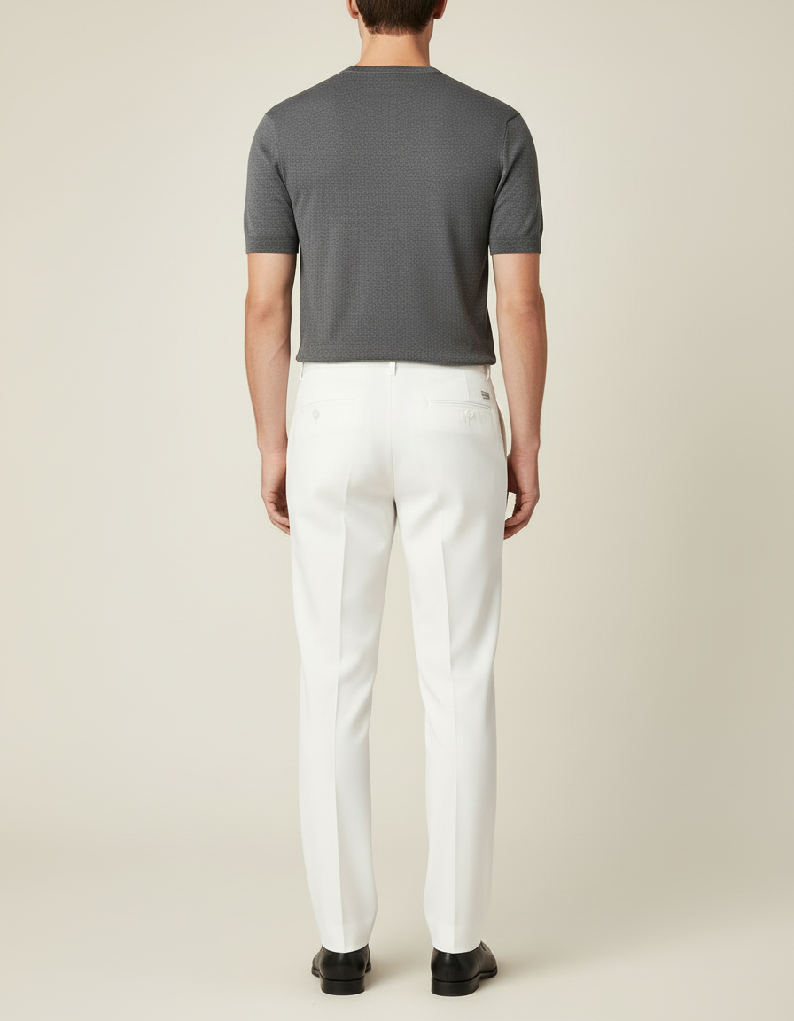 Pantalon Blanc Homme Droit Élégant Formel - Gabardine - vue 2