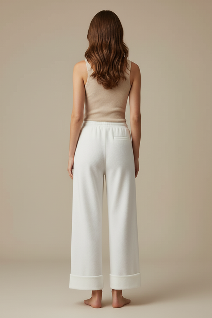 Pantalon Blanc Large Tricoté Décontracté Confortable - Molleton - vue 2