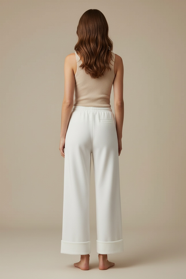 Pantalon Blanc Large Tricoté Décontracté Confortable - Molleton - vue 2