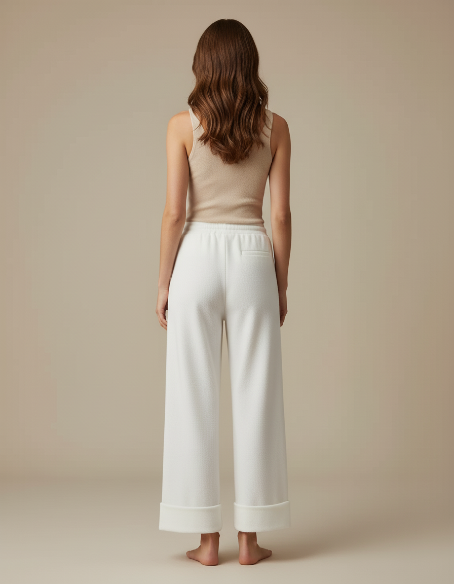 Pantalon Blanc Large Tricoté Décontracté Confortable - Molleton - vue 2