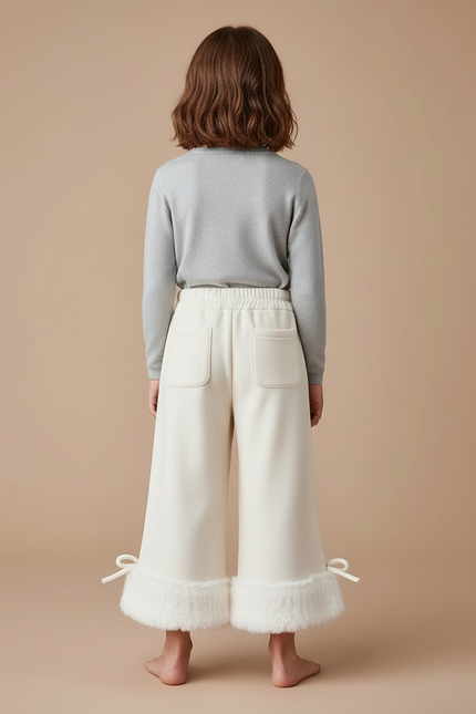 Pantalon Blanc Évasé Fourrure Chaud Enfant - Molleton - vue 2