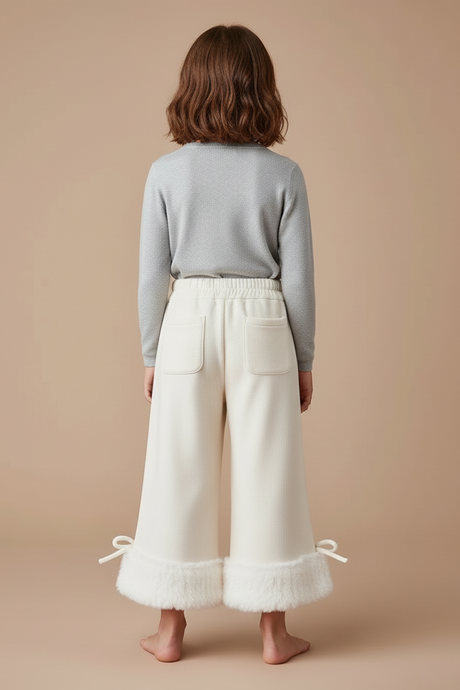 Pantalon Blanc Évasé Fourrure Chaud Enfant - Molleton - vue 2