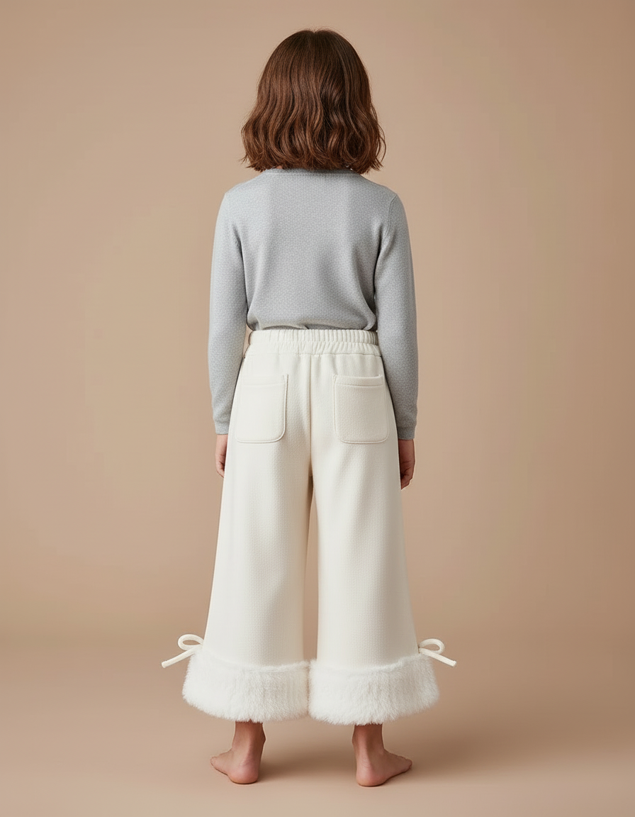Pantalon Blanc Évasé Fourrure Chaud Enfant - Molleton - vue 2