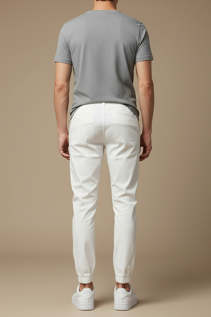 Pantalon Blanc Jogger Cordon Décontracté Homme Coton - vue 2